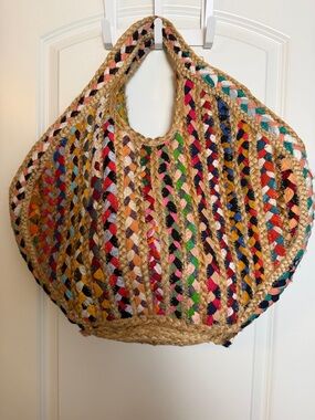 Multicolor Stripe Jute Straw Beach Bag